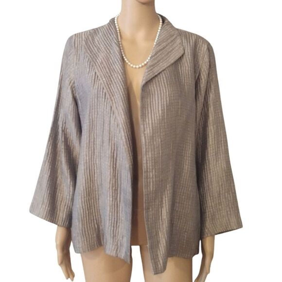 Eileen Fisher Women's Size Medium Silver Silk Blend Open Front Cardigan Jacket - Picture 1 of 12